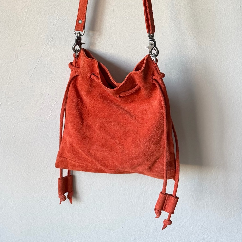 Free People Vibrant Orange Suede Crossbody Bag
